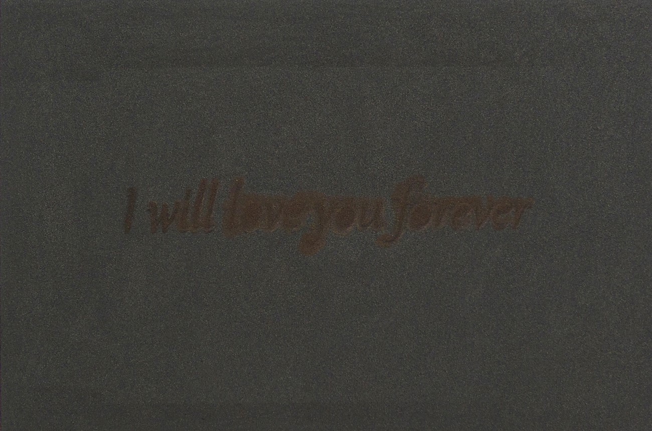 Kristian Kragelund: Untitled (Love II). Saltwater and steel powder on mirror, 2015