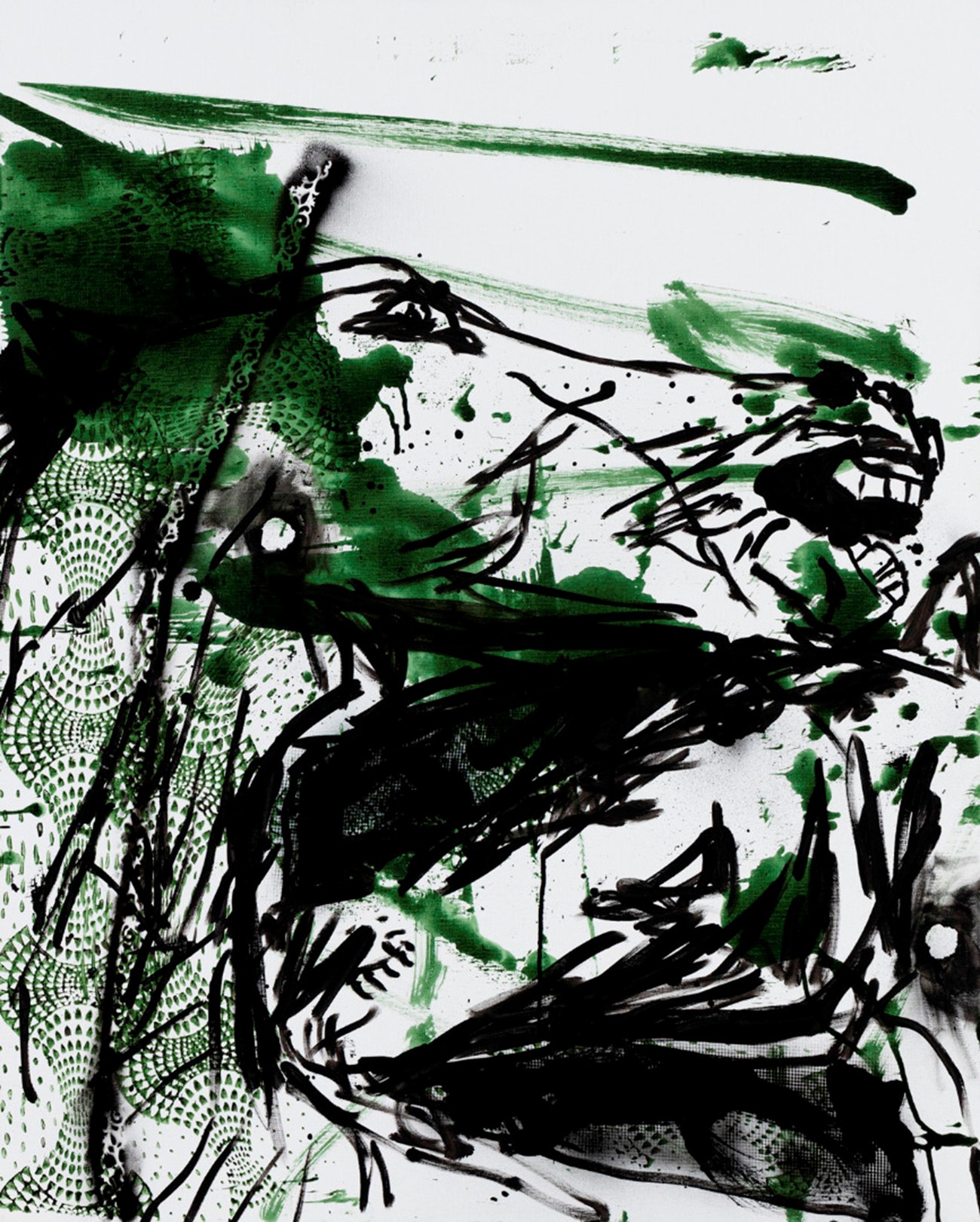Claus Carstensen: Horsefights #3, 2014, Acrylic and spray on canvas, 100 x 80 cm