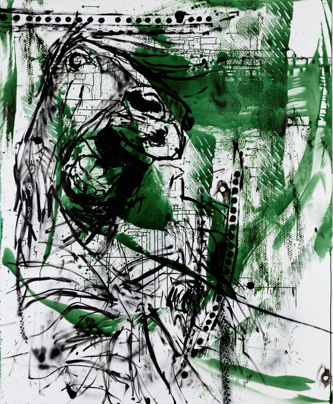Claus Carstensen: Horsefights #11, 2014, Acrylic and spray on canvas, 220 x 180 cm