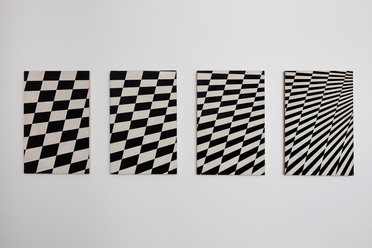 Peter Louis-Jensen: Untitled, july 1961, 1961, Oil on masonite in four parts, 93,5x60,7 cm x 4, Private collection. Formerly owned by Hans-Jørgen Nielsen.