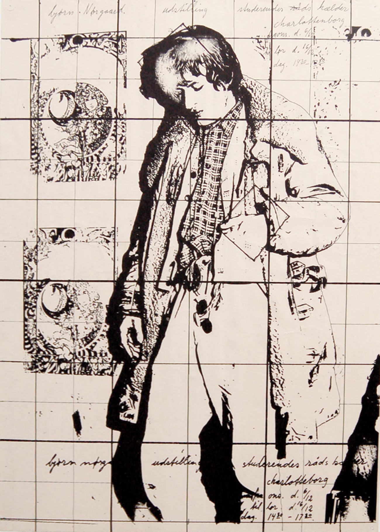Bjørn Nørgaard: Original poster for the artist's first solo show in "De studerendes råds kælder" at Charlottenborg, 1967, Offset print, 44,5 x 33,5 cm