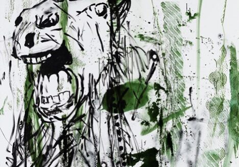 Claus Carstensen: Horsefights #10, 2014, Acrylic and spray on canvas, 220 x 180 cm