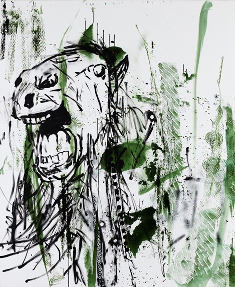 Claus Carstensen: Horsefights #10, 2014, Acrylic and spray on canvas, 220 x 180 cm