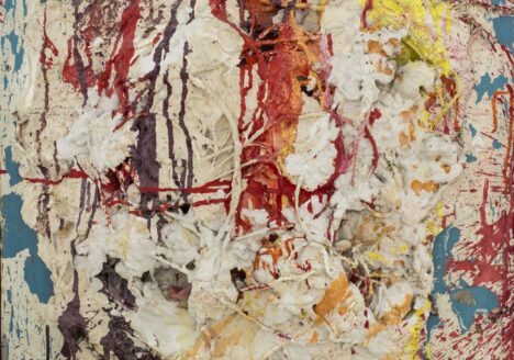Niki de Saint Phalle: Relief. 1961, painted plaster, plastic, rope and iron on wood, 50x50 cm., Niki de Saint Phalle: Relief. 1961, painted plaster, plastic, rope and iron on wood, 50x50 cm. Courtesy KUNSTEN, Museum of Modern Art Aalborg.