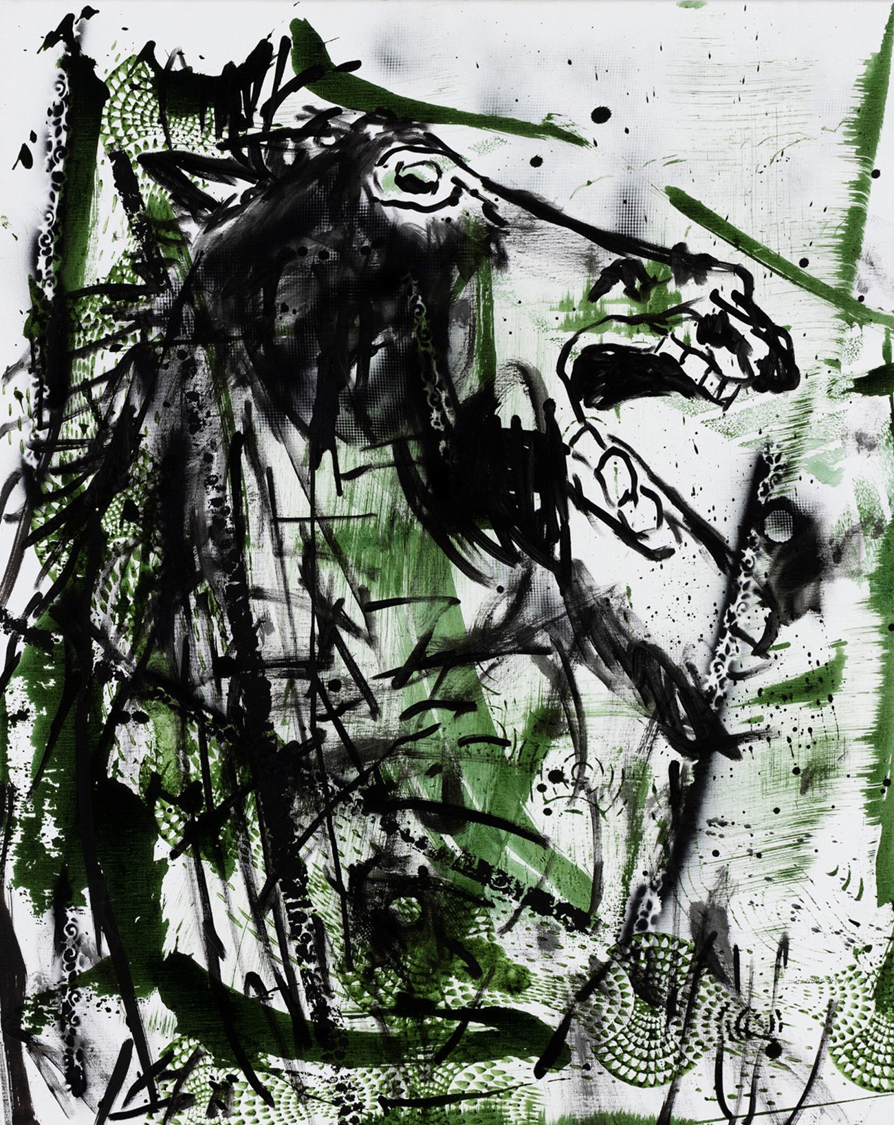 Claus Carstensen: Horsefights #8, 2014, Acrylic and spray on canvas, 100 x 80 cm