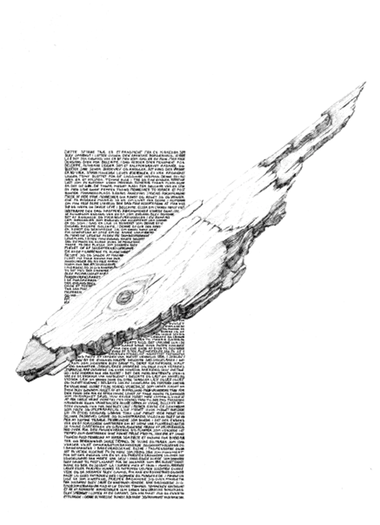 Niels Pugholm: Fragment fra en granatsprunget kirkedør, 2016, ink on paper, 59,4x42 cm