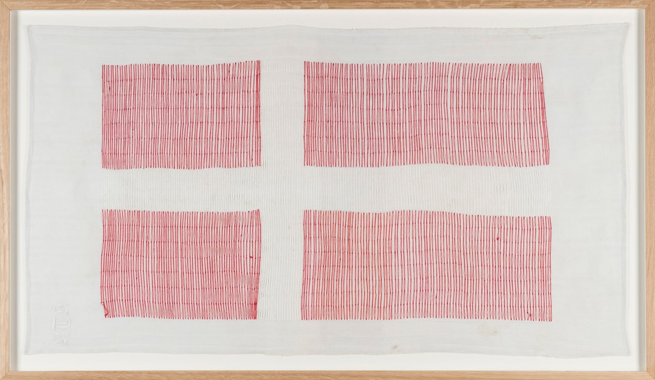Gudrun Hasle : Flag (2), 2011-16, Embroidery on textile, 58 x 98 cm