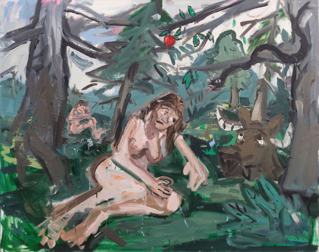 Dan Schein: Temptation of Eve and Moose Head, 2016, Oil on canvas, 167 x 234 cm