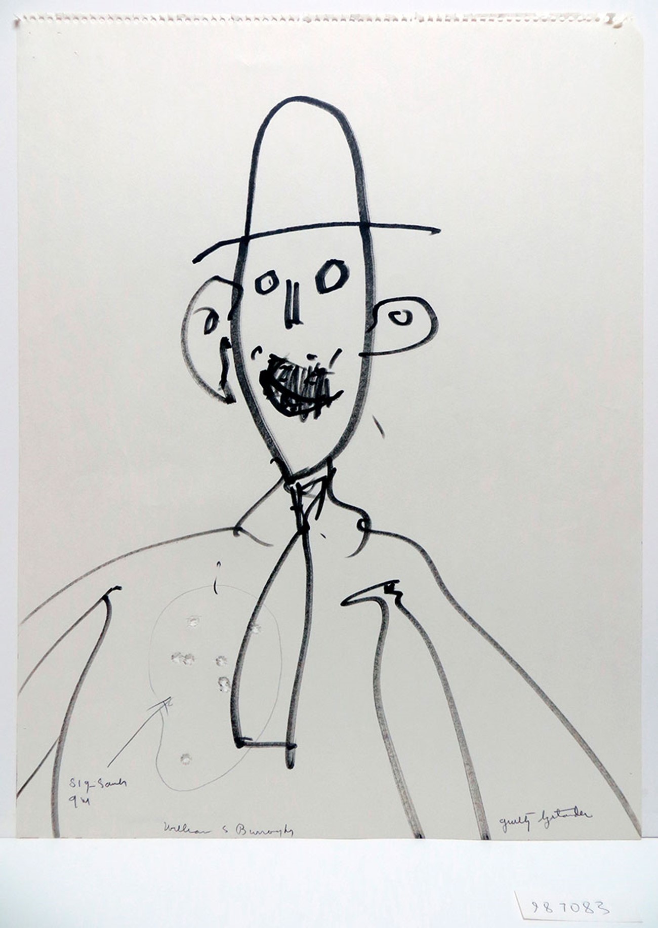ImageGen (8) William S. Burroughs: Guilty Bystander, 1992, Felt tip pen and gunshots on paper, 61 x 45.7 cm