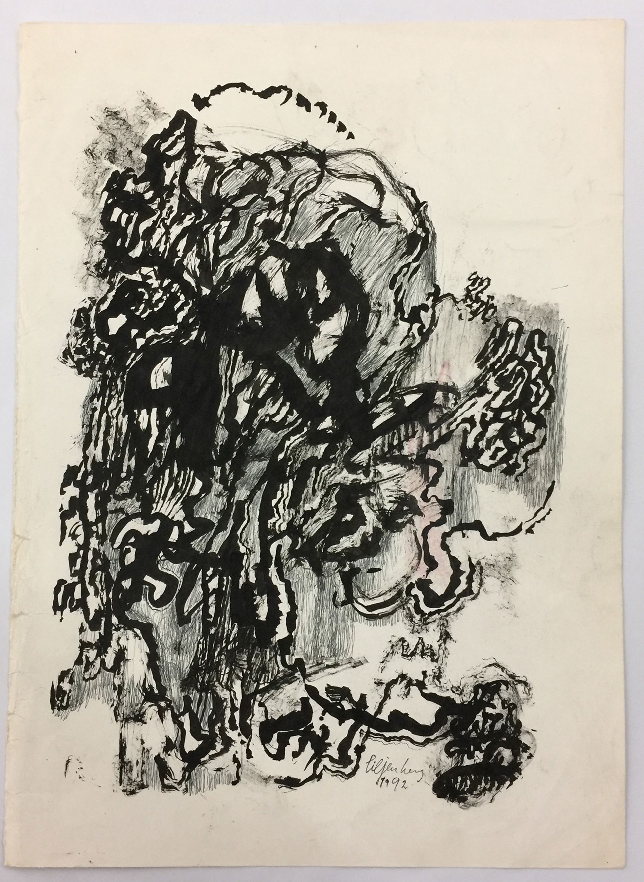 Erik Liljenberg: Untitled (5), 1992, Ink, shoe polish and crayon on paper, 29.5 x 21 cm
