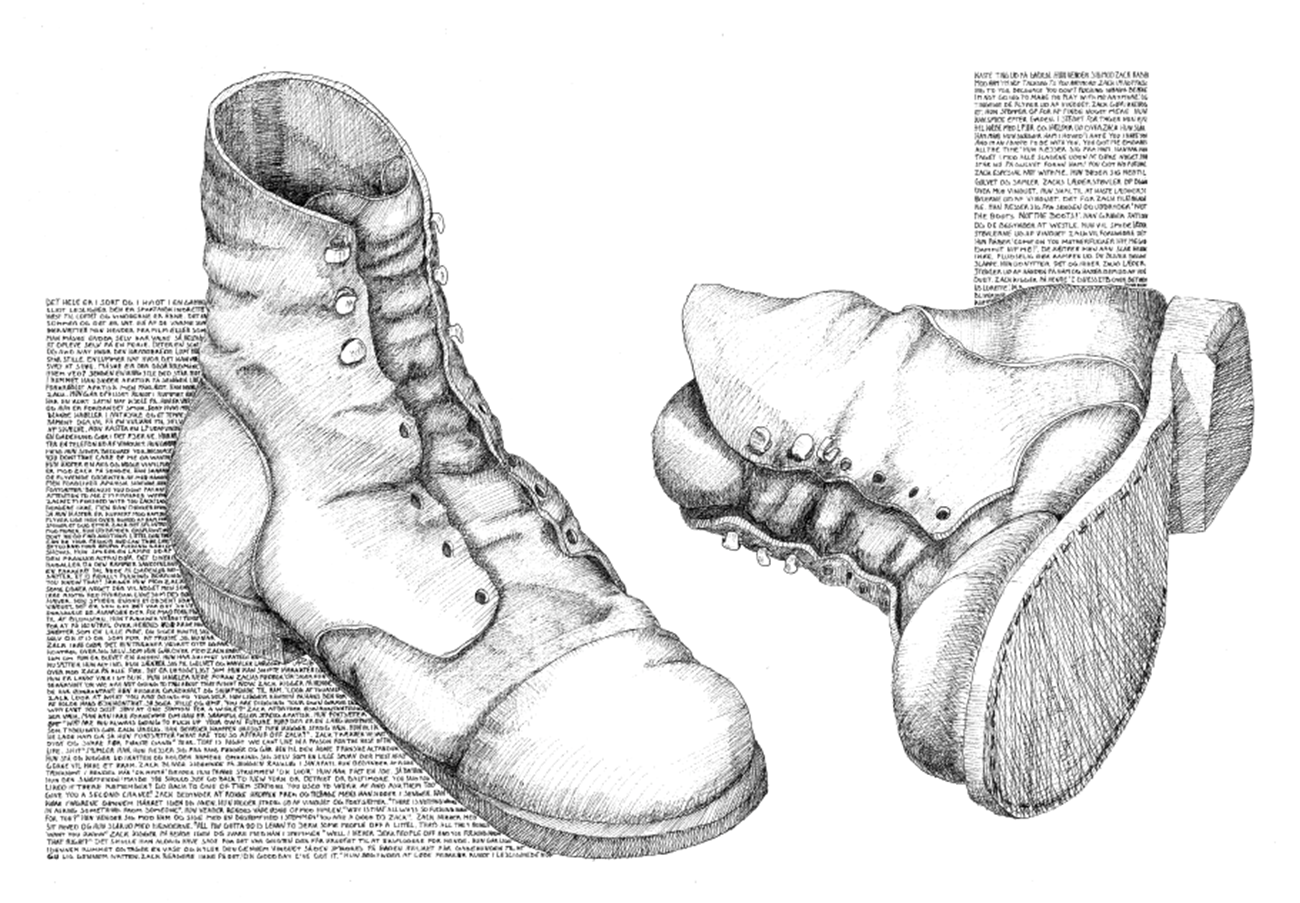 Niels Pugholm: Støvler, 2016, ink on paper, 42x59,4 cm