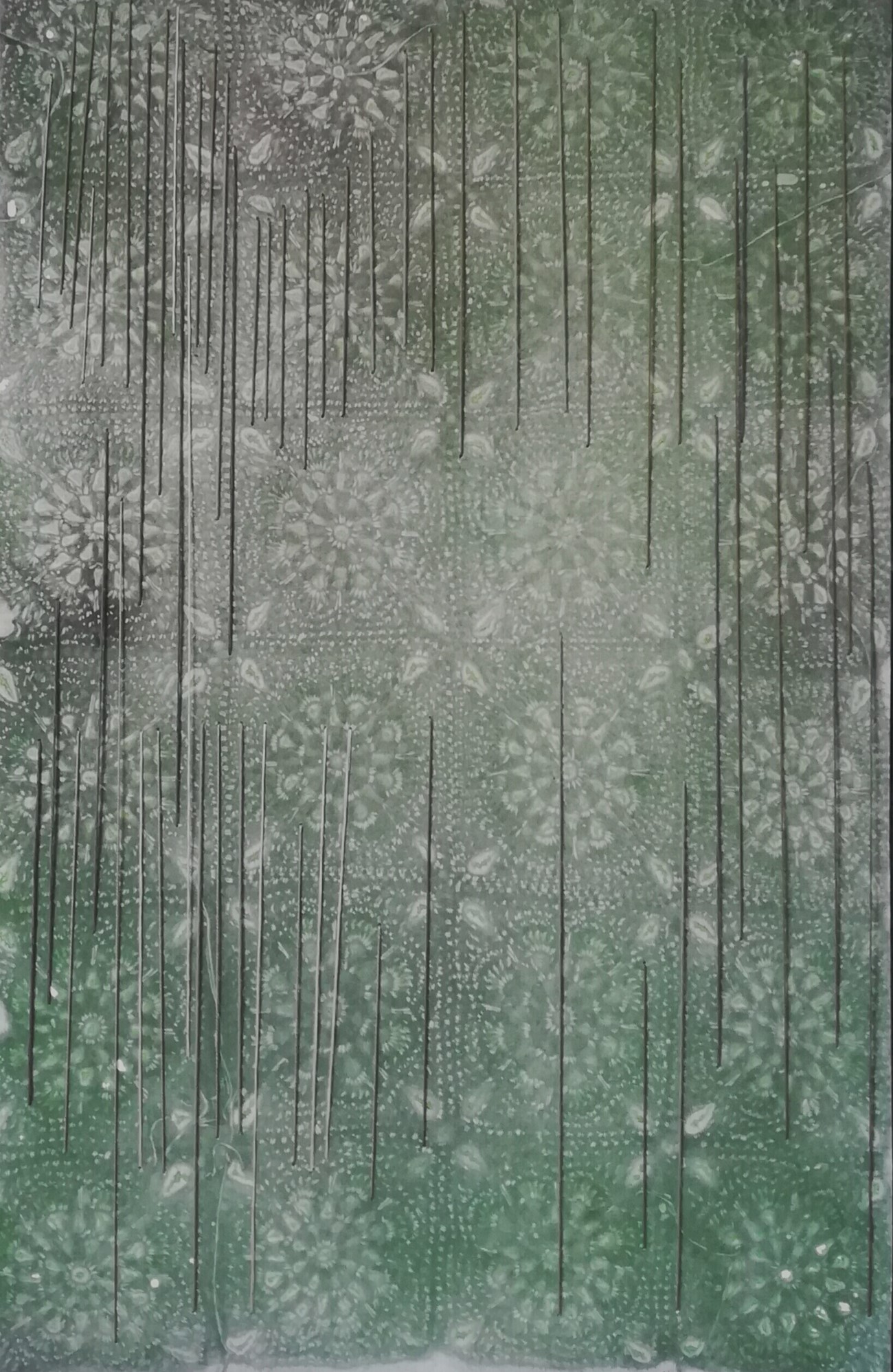 Tina Wulff: Untitled (1), 2019, Watercolor and cotton yarn on watercolor paper, 72 x 42 cm