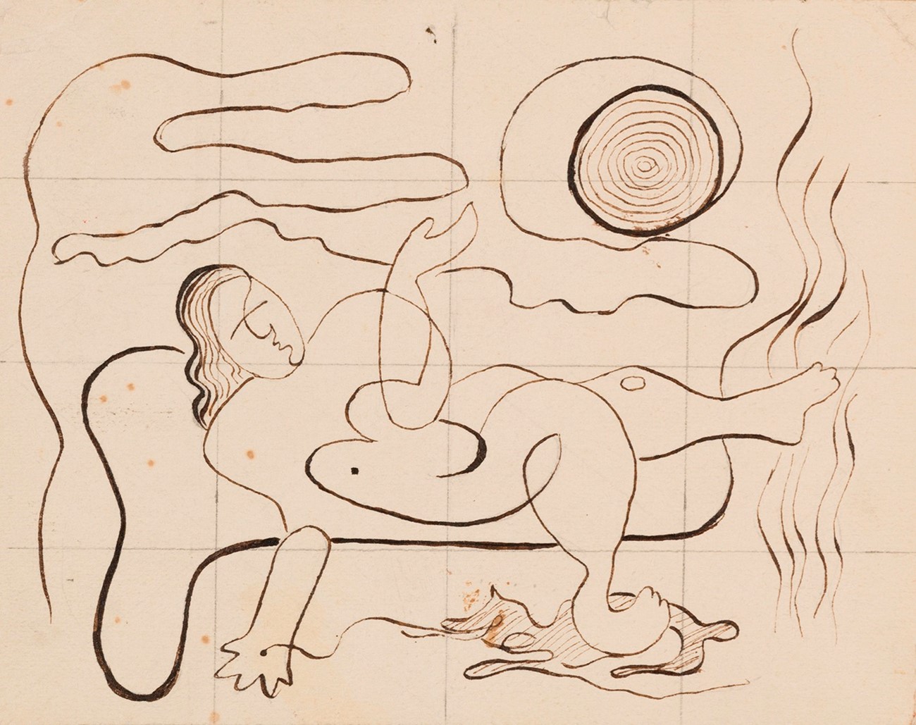 Rita Kernn-Larsen: Sketch for La rêve, 1932, Ink and pencil on paper, 10.9 x 13.9 cm. Photo: David Stjernholm
