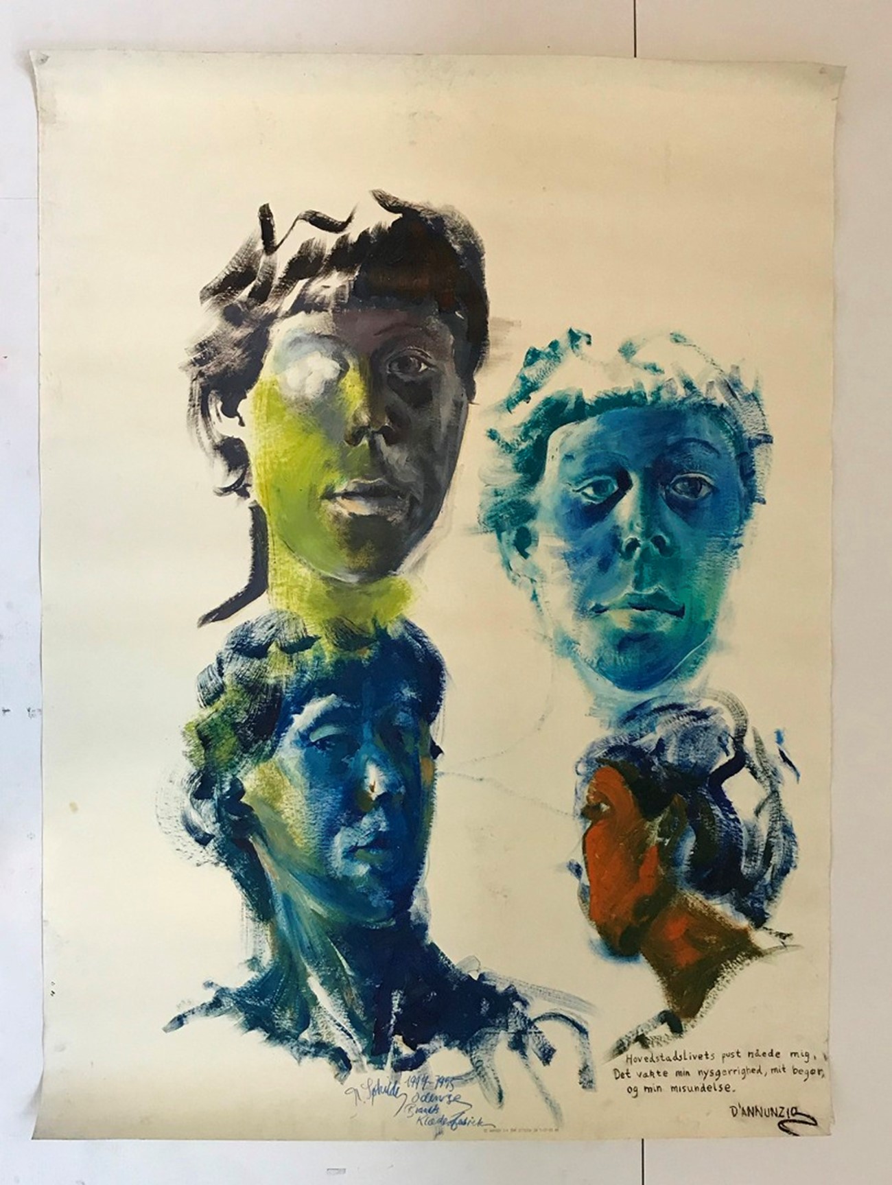 Morten Søkilde: 4 SELFPORTRAITS, 1994, Oil on dry brush, 153x113 cm
