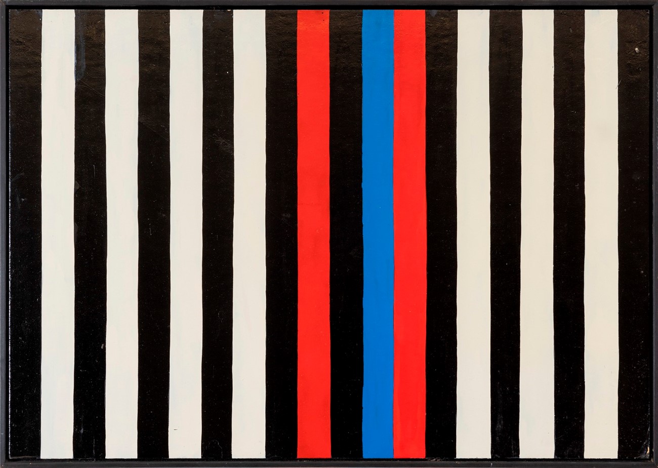 Albert Mertz: Sort:hvid:rød:blå,1988, akryl på plade 73 x 103 cm.jpg