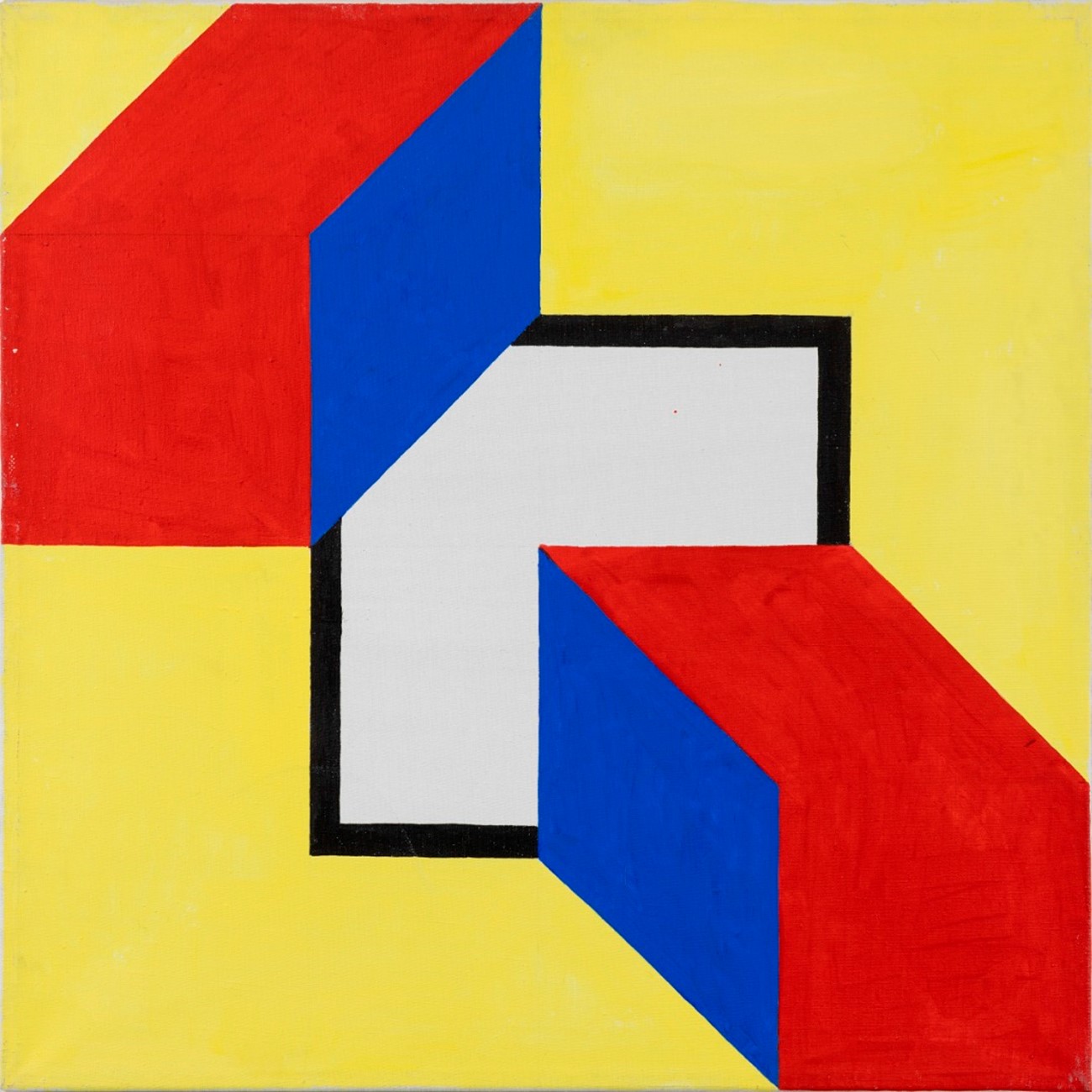 Albert Mertz, Gult rum med R/B kasser, 1986, acrylic on canvas, 70 x 70 cm