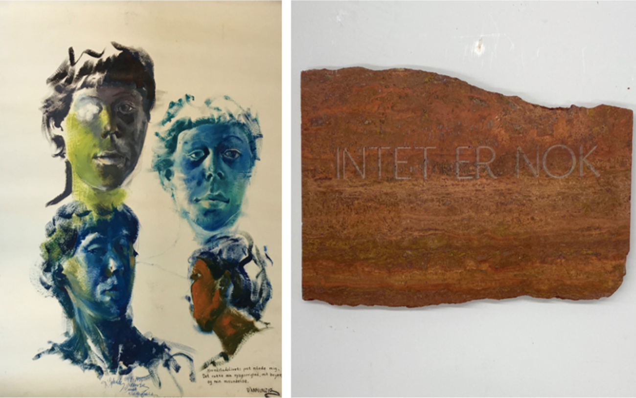 Morten Søkilde & Morten Søndergaard: 4 SELFPORTRAITS / INTET ER NOK, Oil on dry brush / Persisk trevertin