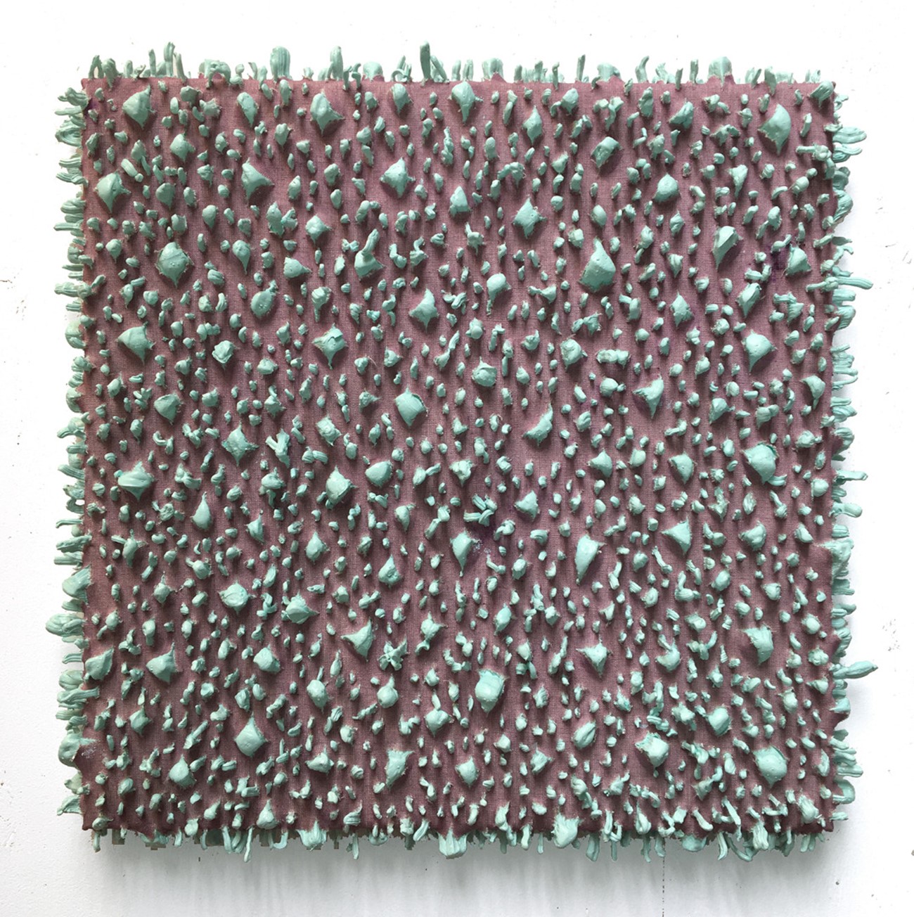 Lars Christensen: Two color structure #01 (mint green/red violet), 2018, Acrylic on canvas, 50 x 50 x 4 cm