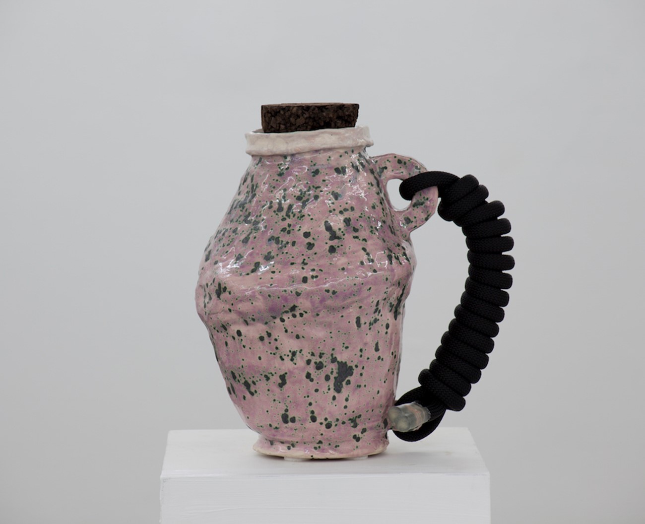 Karl Monies: xxviii, 2017, Glazed ceramics and technical nylon robe with plastic dip, H 30 / Ø 23 cm