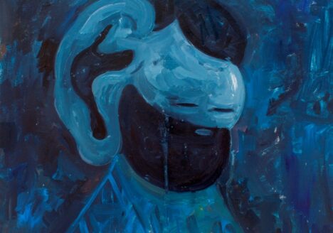 Amir Khojasteh: Blue Ralf Kopf #2, 2018, Oil on canvas, 35 x 40 cm