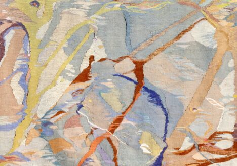 Ved bækken, 1978, Silke, hør og uld, 112 x 168 cm