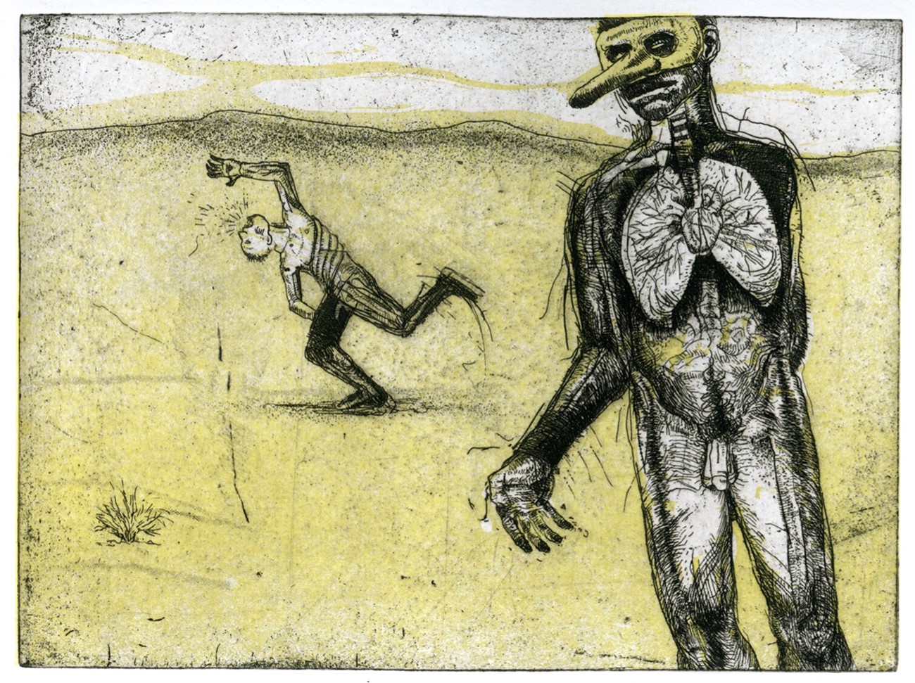 Thorsten Dennerline & Peter Laugesen: LÆR MIG, NATTENS STJERNE!, 2017, Eight etchings with woodcut color and letterpress on St. Armand handmade paper. Edition of 40.