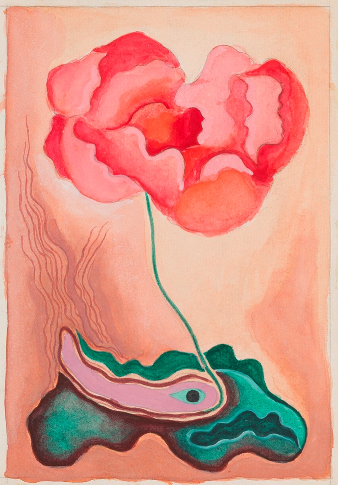 Rita Kernn-Larsen: Sketch for The poppy, Undated, Watercolor and pencil on paper, 19.7 x 13.7 cm. Photo: David Stjernholm
