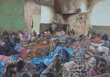 Ahmad Siyar Qasimi: Ophold, 2019, Oil on canvas, 140 x 210 cm. Photo: Kristian Touborg.