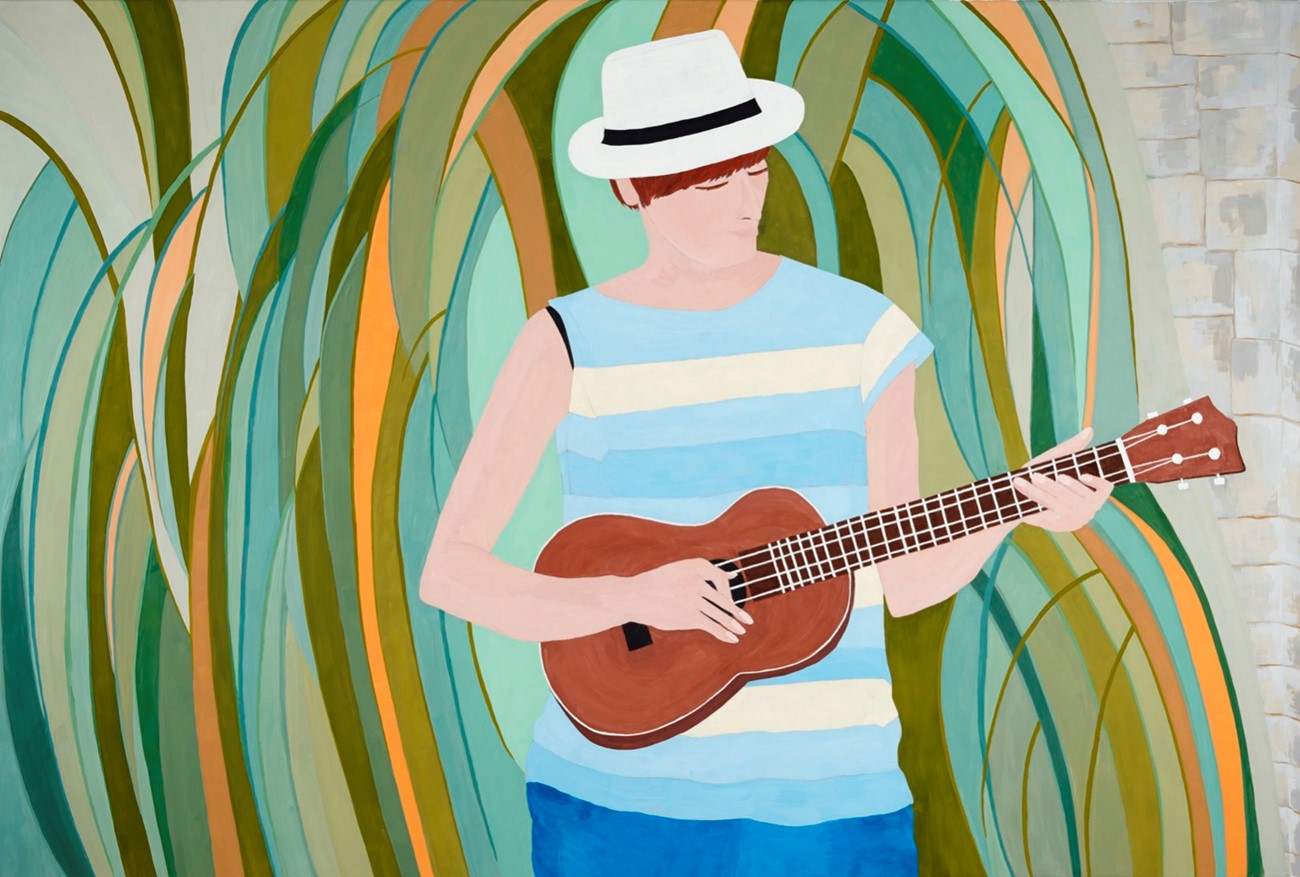 Anette Abrahamsson: Manon con su Ukelele, 2013, Tempera on canvas, 160 x 240 cm. Photo: Simon Lautrop