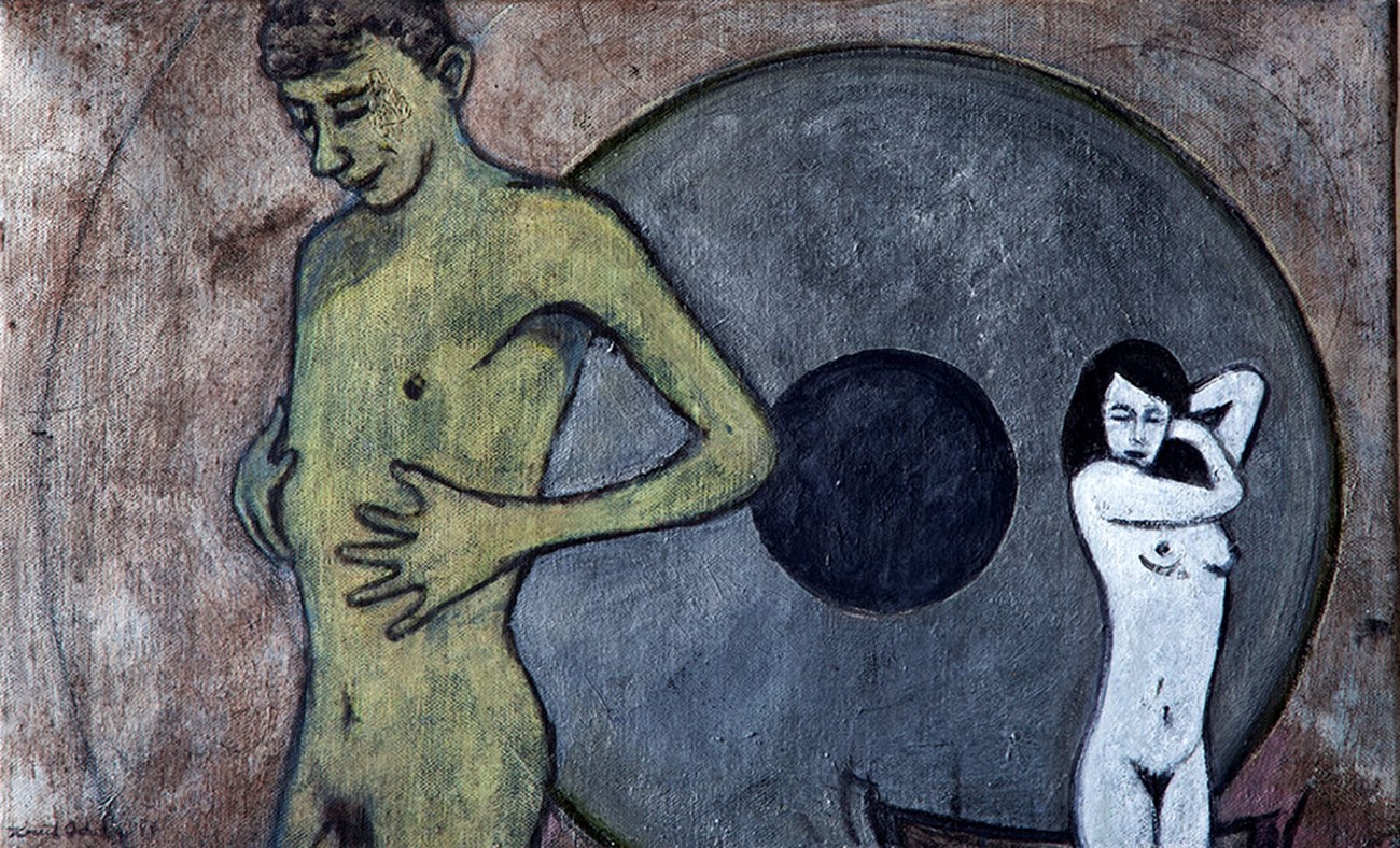Knud Odde: Månefisker, 2017, Oil on canvas, 27 x 44 cm