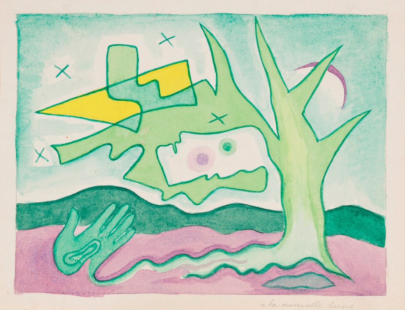 Rita Kernn-Larsen: Sketch for A la nouvelle lune, 1933, Watercolor and pencil on paper, 13.5 x 17.5 cm. Photo: David Stjernholm