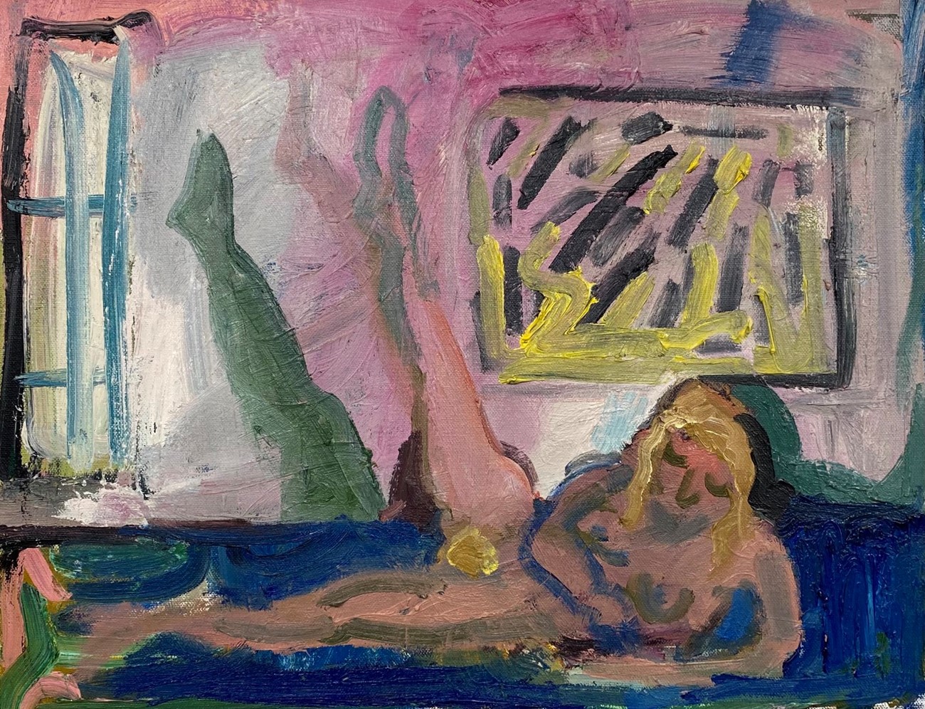 Dan Schein, Side Leg Lifts in the Morning Breeze, 2022, oil on canvas, 35 x 45 cm