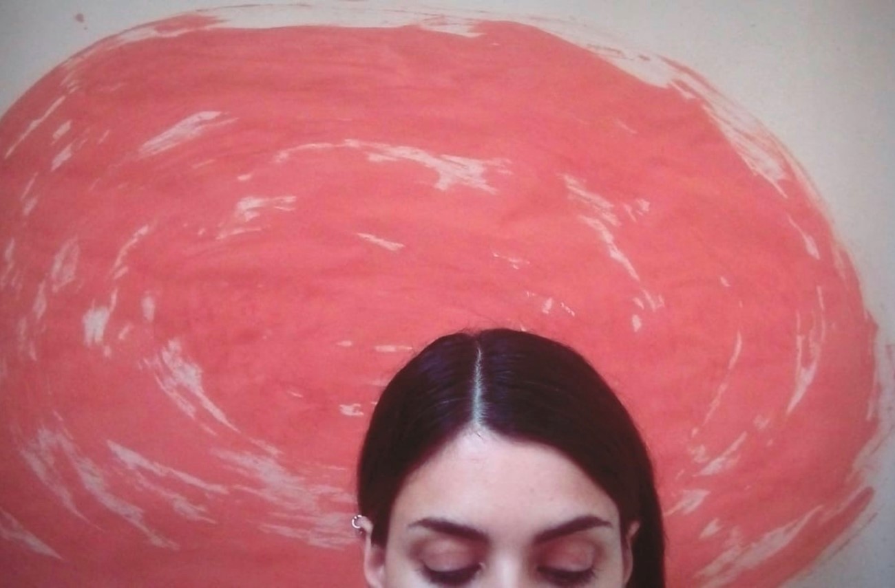 Mirella Salamé in front of her work Earth Piece, 2017