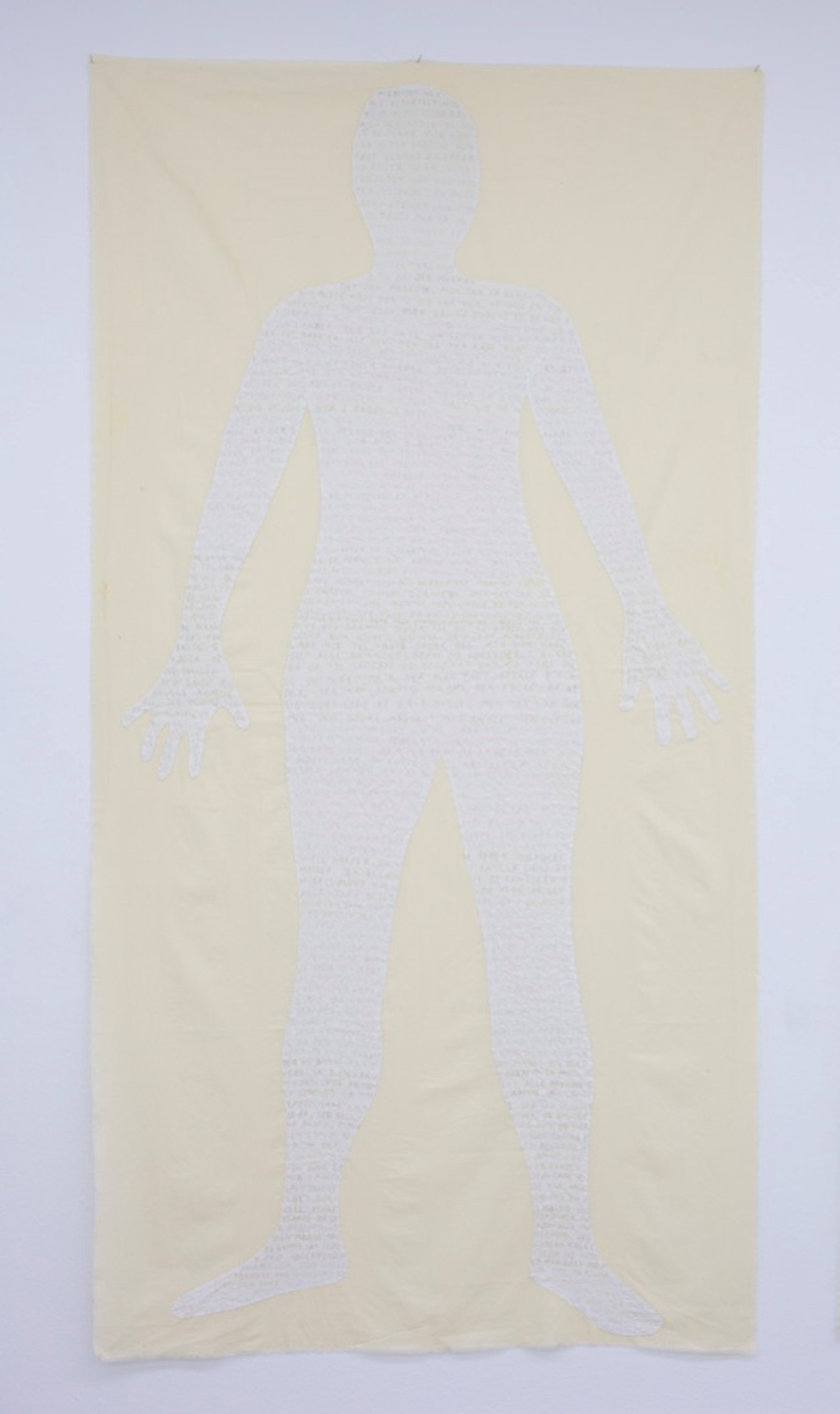 Gudrun Hasle: Oven overn inden i, Thread and bed sheets, 180 x 93 cm