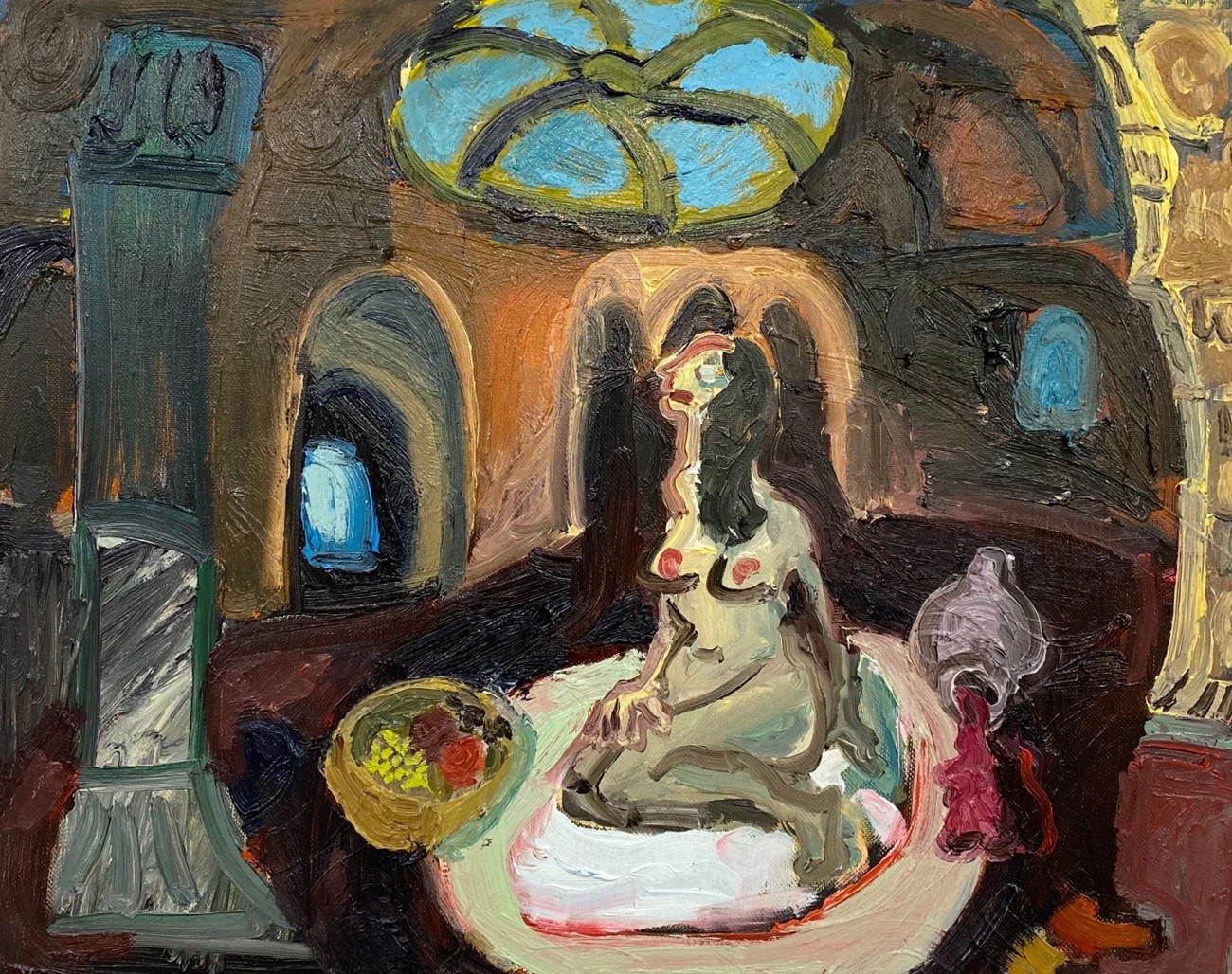 Dan Schein, Human Sacrifice Regrets Volunteering for the role of Human Sacrifice, 2022, oil on canvas, 40 x 50 cm