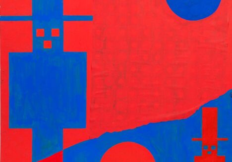 Albert Mertz, Lille mand, stor mand, 1982, acrylic on cardboard 100 x 89 cm