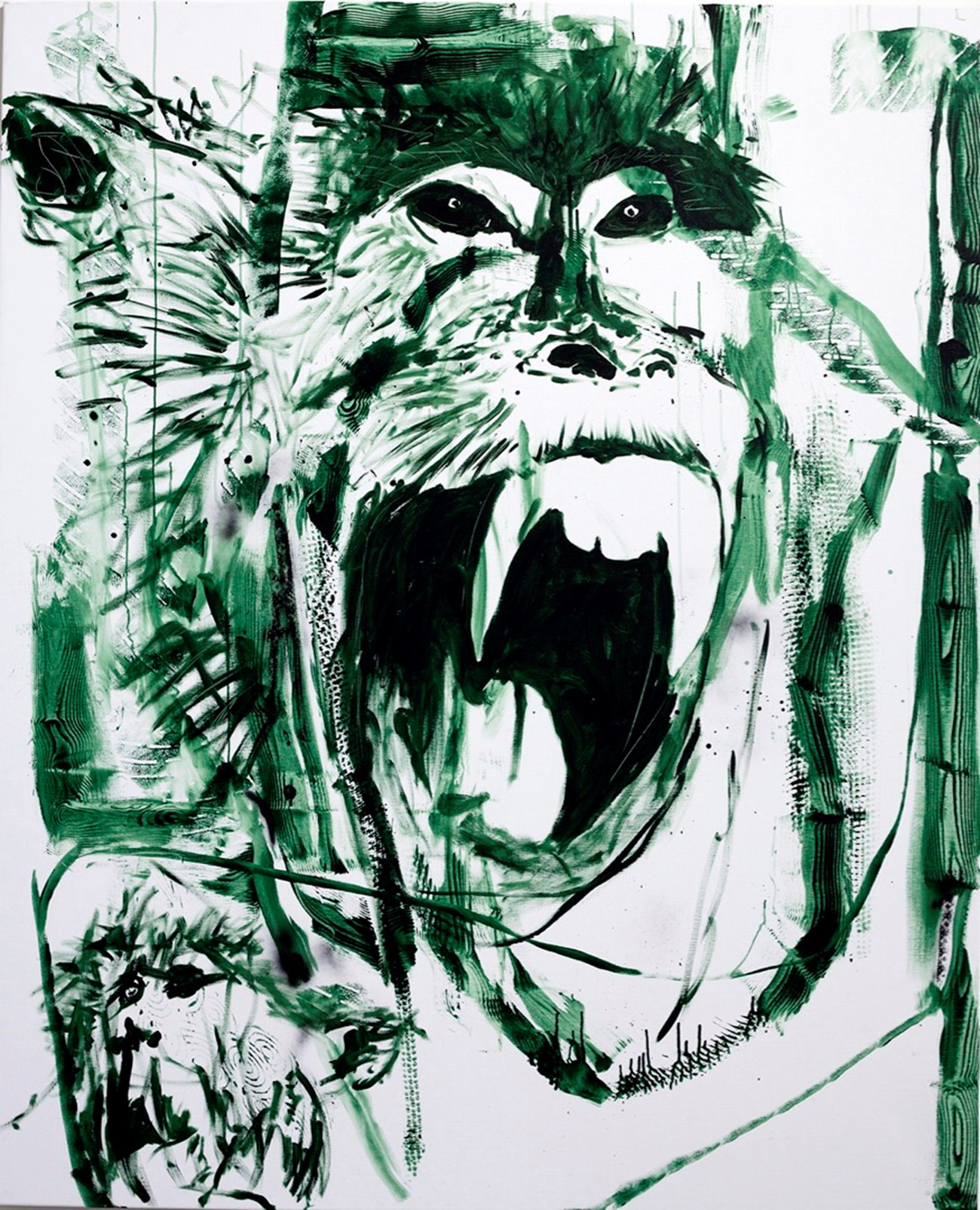 Claus Carstensen: Hvad ser den i det andet ansigt?, 2017, Acrylic and spray paint on canvas, 220 x 180 cm