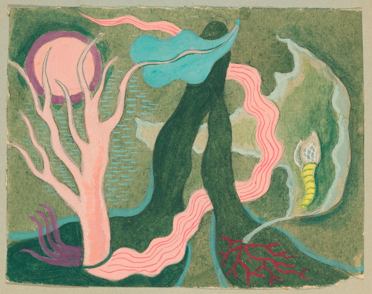 Rita Kernn-Larsen: Sketch for The green mountain, Undated, Watercolor and pencil on paper, 12.7 x 16.5 cm. Photo: David Stjernholm