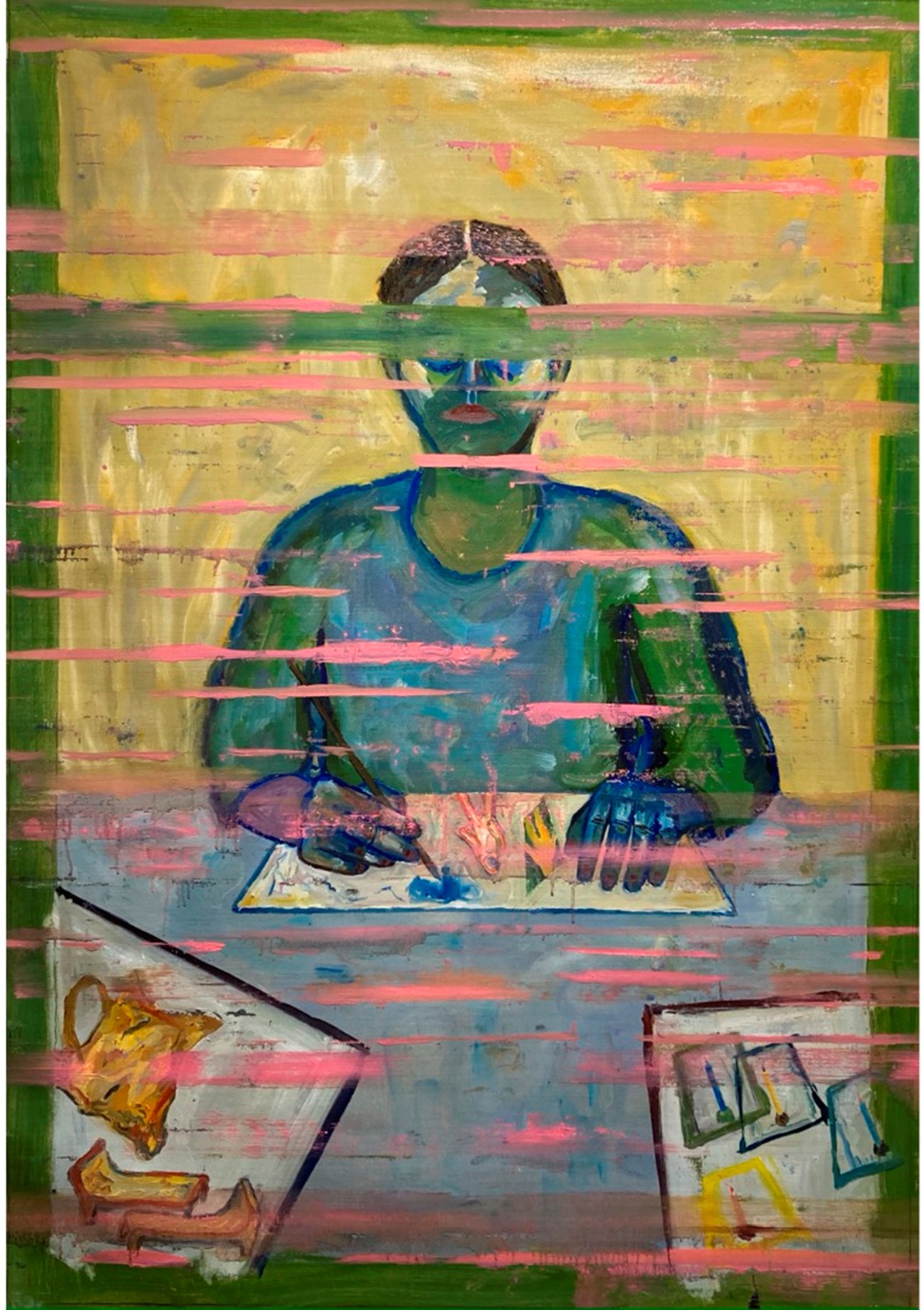 Urd J. Pedersen, Generøs bedrager, 2022, oil on canvas 97 x 139 cm