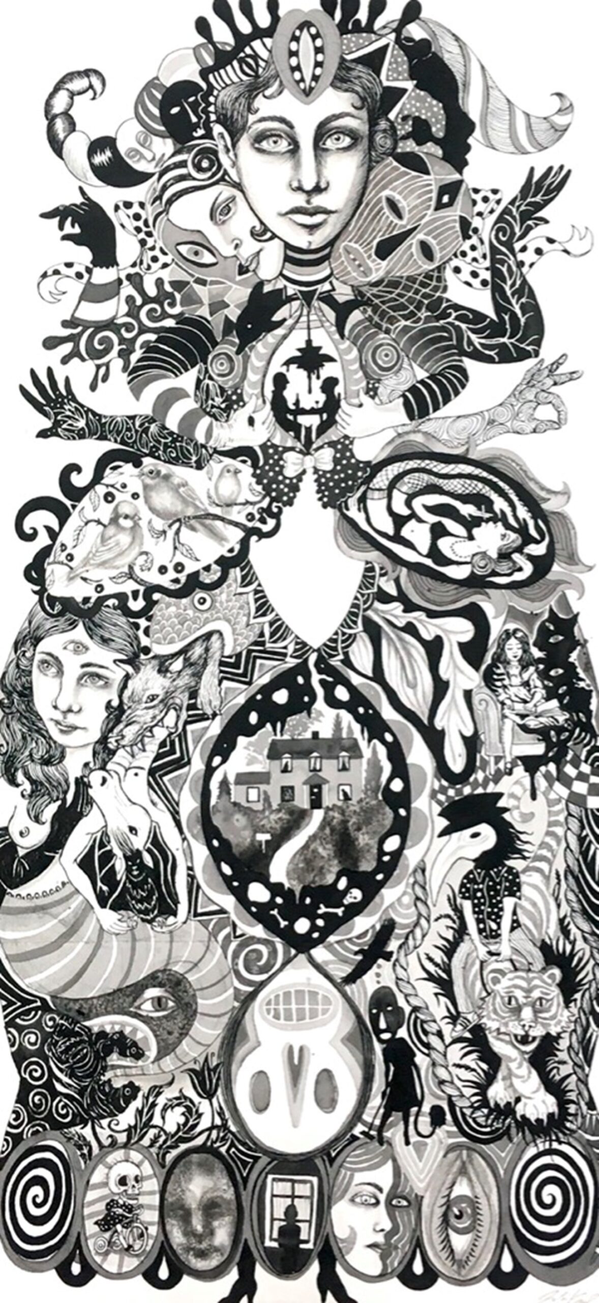 Julie Nord: Primavera, 2020, Ink and pencil on paper, 136 x 66 cm