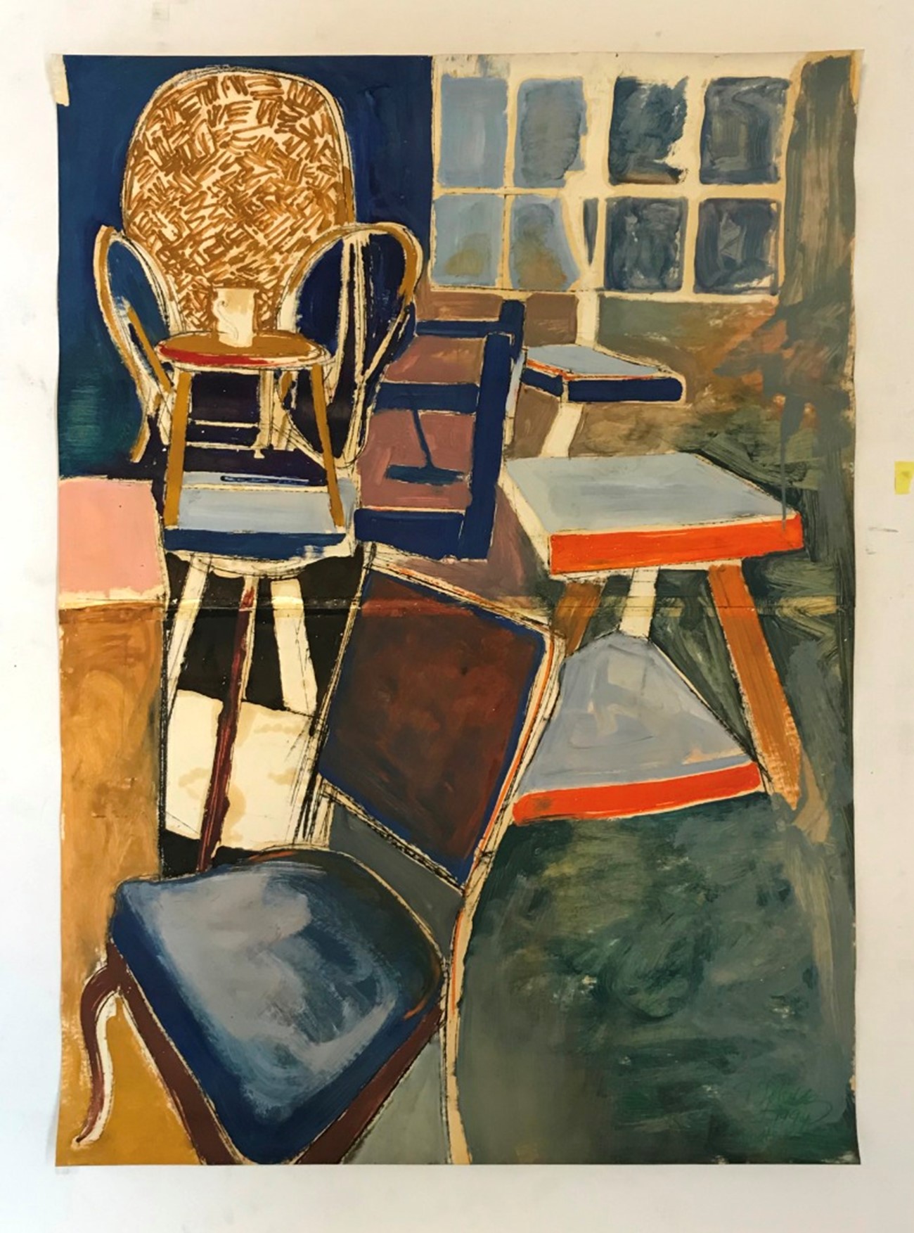 Morten Søkilde: KAVALET STILLEBEN GREEN, 1994, Oil on paper (increased 2 x sheets). , 127 x 92 cm