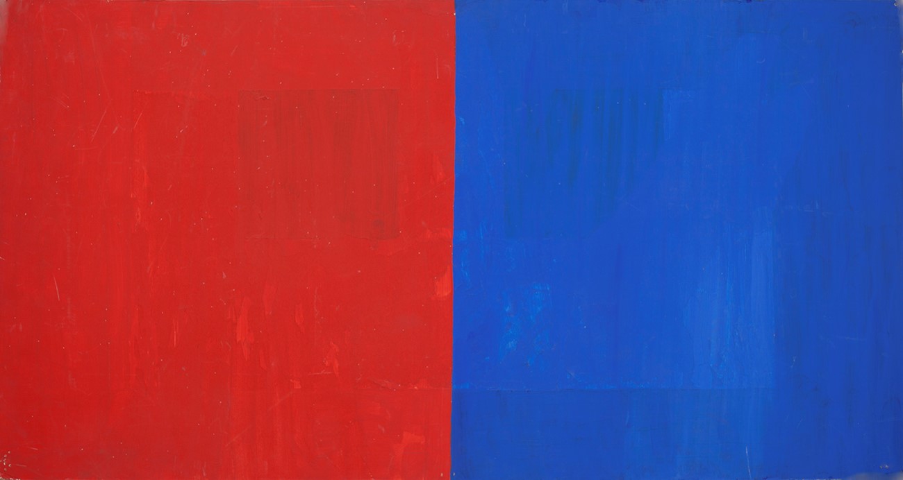Albert Mertz: R/B OVERMALING, 1982, Gouache on cardboard, 40 x 75 cm