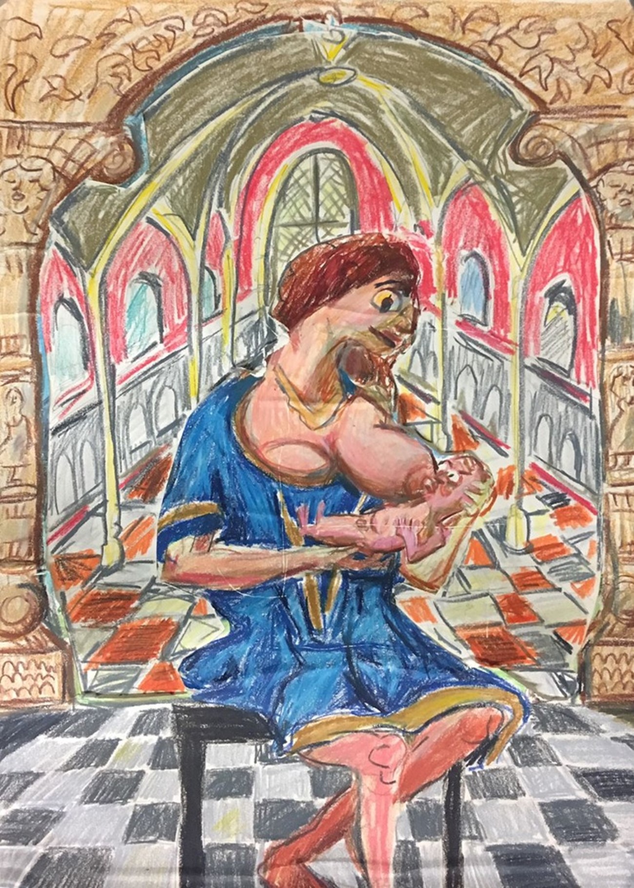 Dan Schein, Untitled 2019, pencil and crayon on paper, 61 x 45 cm