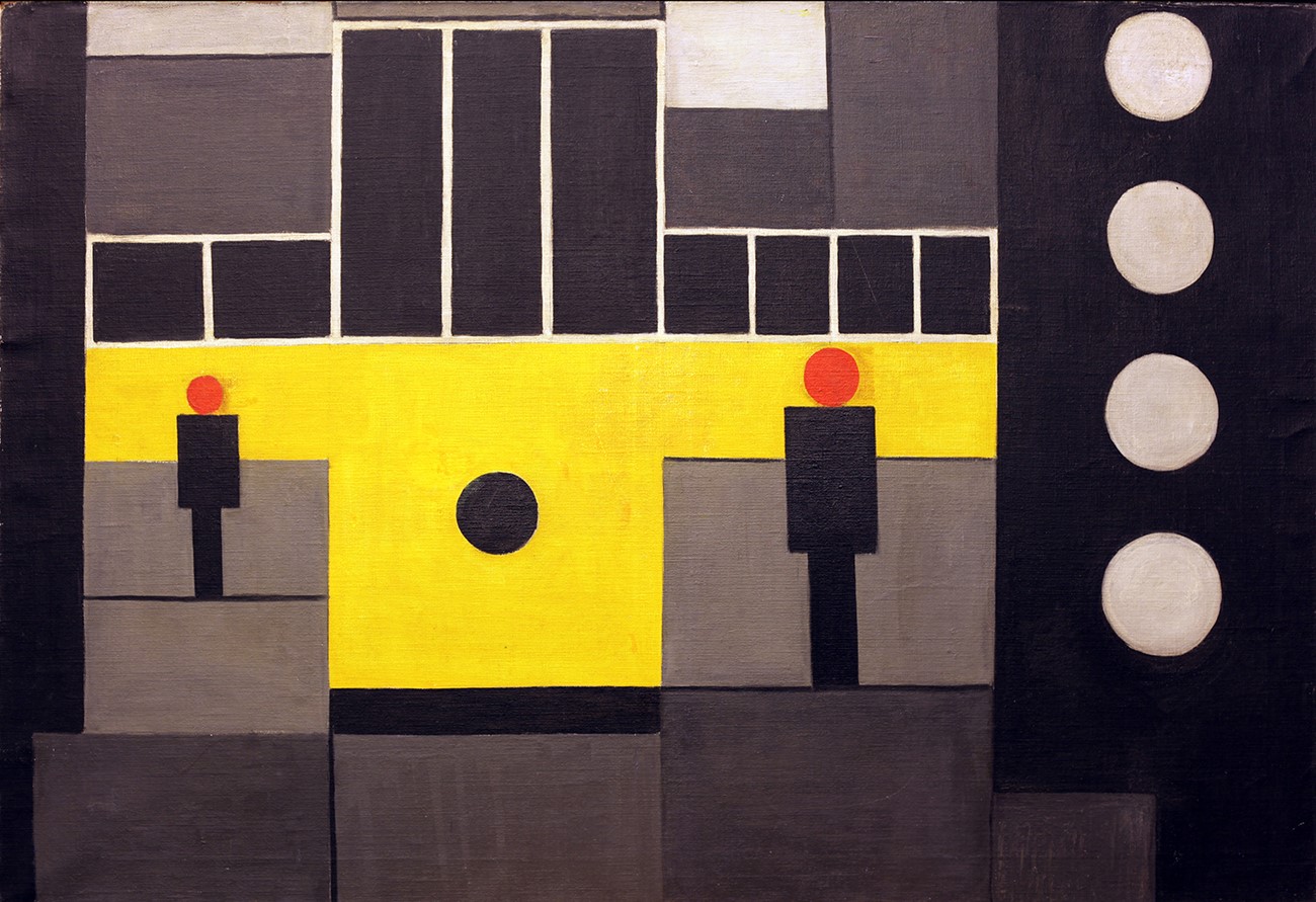 Albert Mertz: Sporvogn, 1955, Oil on canvas, 100 x 145 cm. Kunst På Arbejde Collection