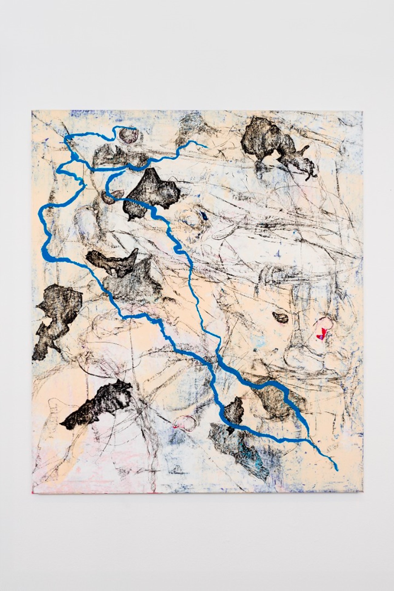 The wound between 2 rivers, 2024, Cold wax and oil on canvas, 150 x 130 cm