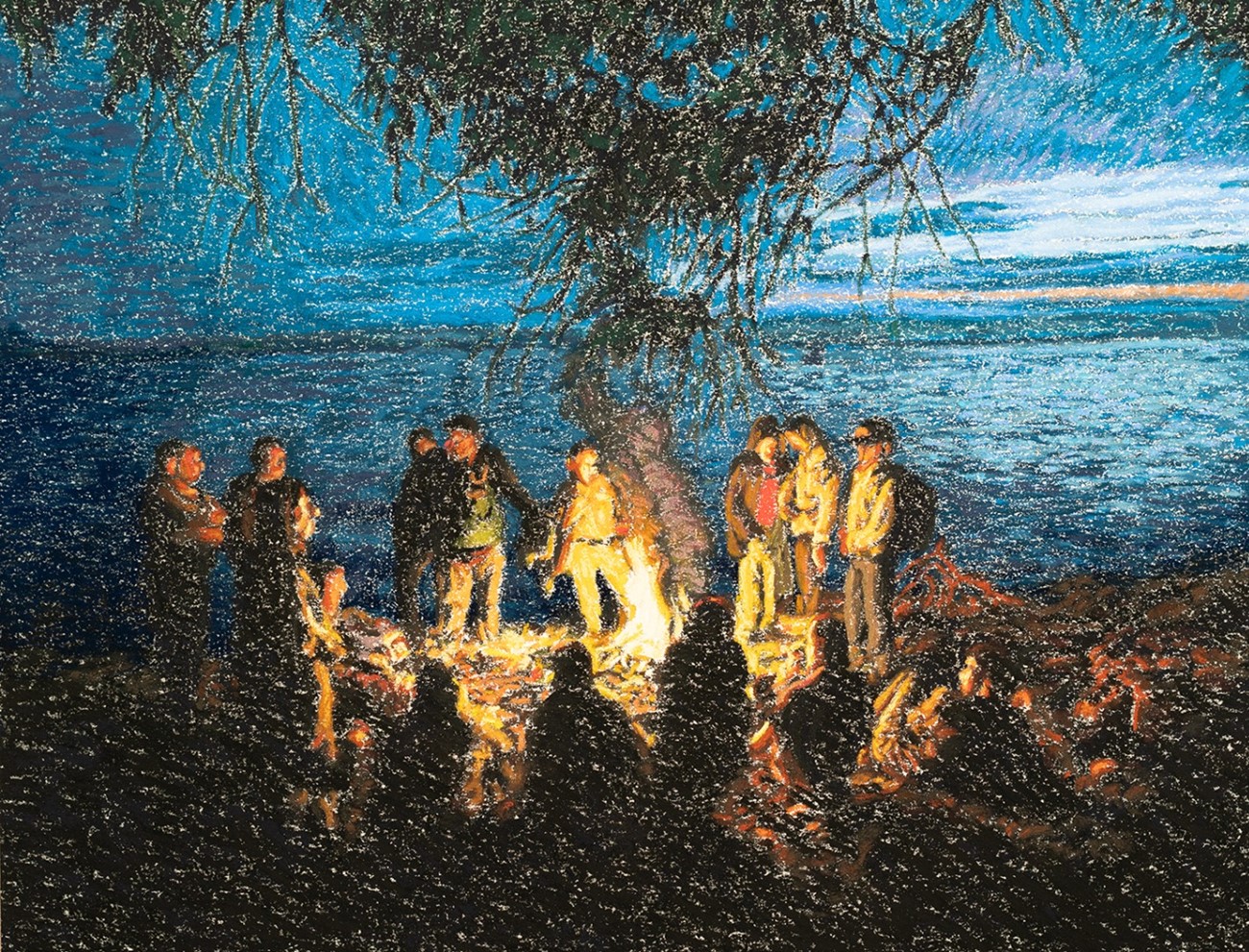 Ahmad Siyar Qasimi, Bål, 2022, 27 x 35, pastel på papir
