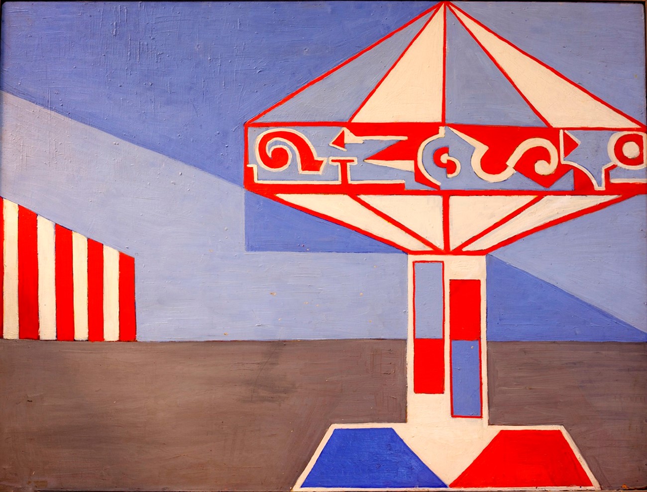 Albert Mertz: Karrusel II, 1956, Oil on board, 92 x 122 cm. Kunst på Arbejde Collection