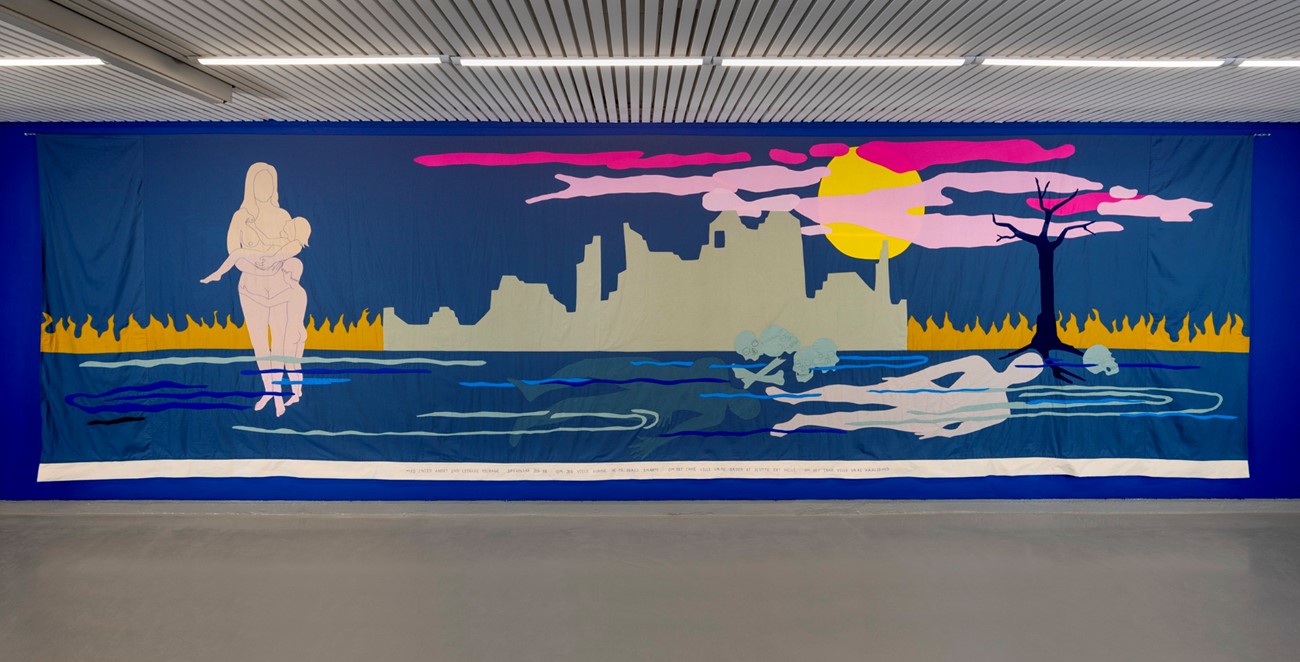 Gudrun Hasle, BAG MINE LÅKED ØJNE, 2023, textile, 2.30 x 7.94 cm